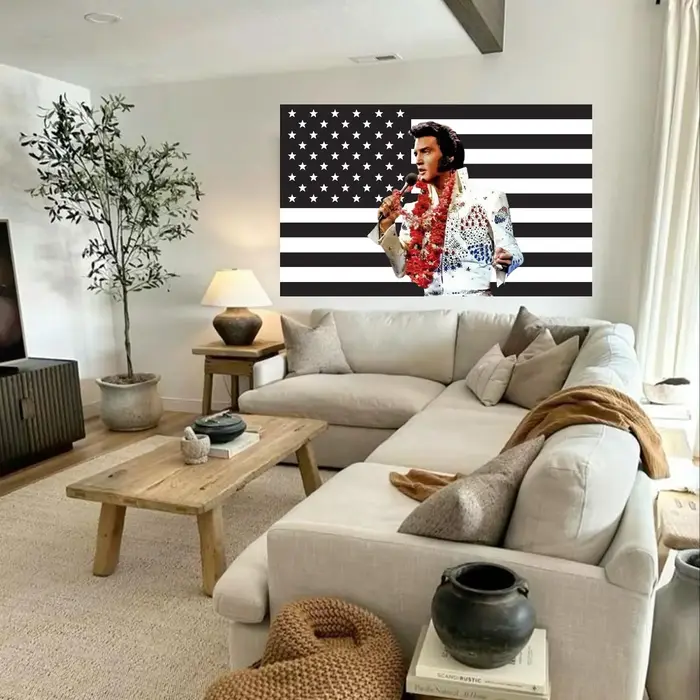 Drapeau américain noir E-Elvis P-Presley, décoration extérieure, objets décoratifs pour la maison, drapeaux de garage, tapisserie de salon de coiffure