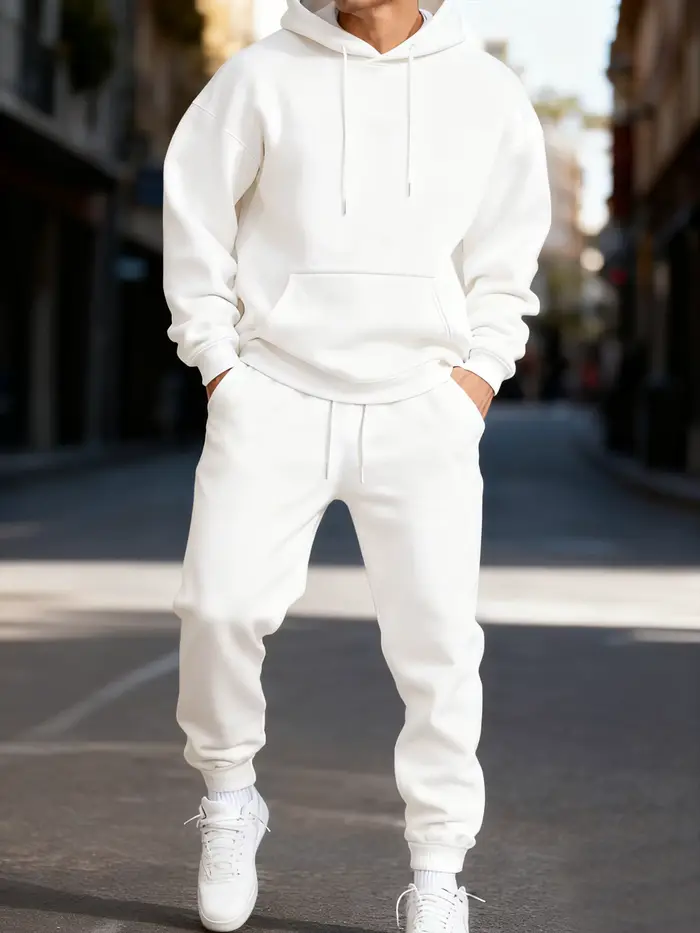 Homme sweat à capuche ensemble hiver couleur unie deux pièces ensembles longue longueur vêtements de rue sport