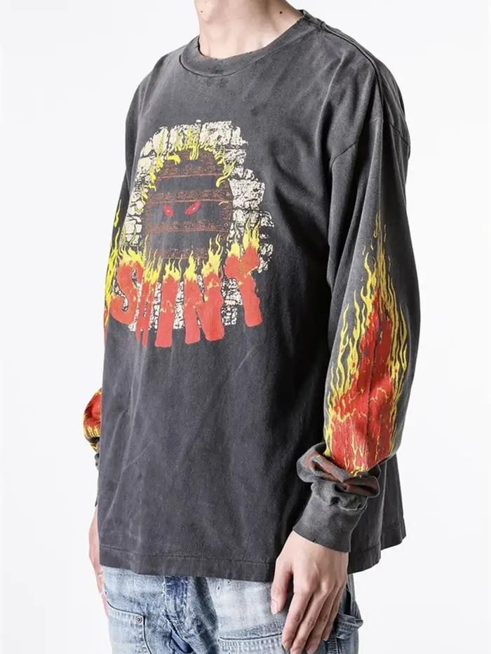 Yao mode SAINT OF Michael flamme graphiques imprimer décontracté Vintage Streetwear à manches longues hommes vêtements