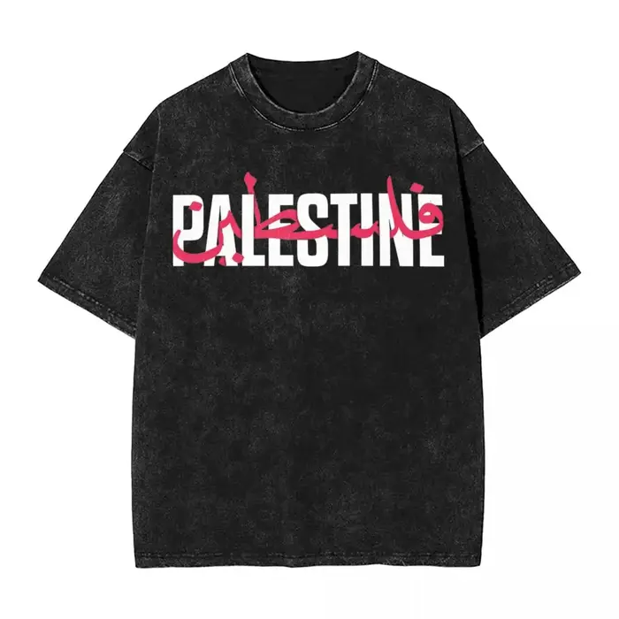 T-Shirt en Coton Délavé pour Homme, Streetwear, Mot Arabe et Anglais, à la Mode, Design Rétro, Y2K, 