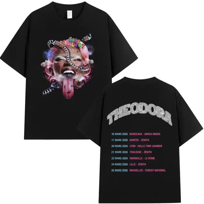Rappeur Theodora Tour 2026 album graphique 100% coton musique t-shirt hommes 2026 nouvel été Hip hop