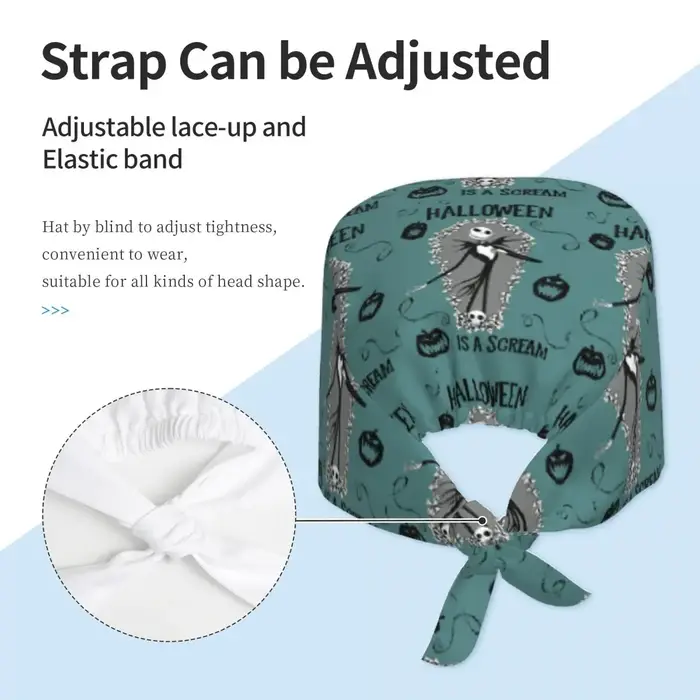 Chapeau de travail Jack Skellington réglable personnalisé pour hommes et femmes, casquettes de gommage, casquette de chirurgien de médecin d'allaitement pour Chef