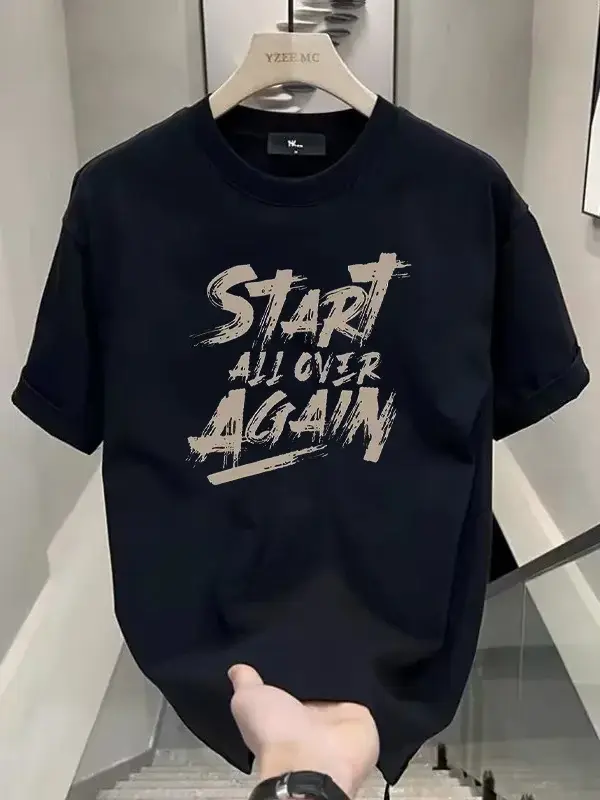 T-shirt décontracté pour homme MarsMax avec imprimé lettres 'Start All Over Again', haut streetwear 
