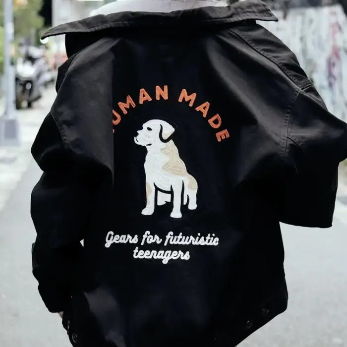 Haut à fermeture éclair avec lettres brodées de chien unisexe, veste fine rétro pour les activités q