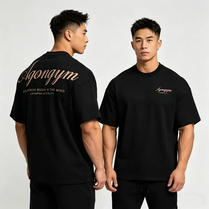 T-shirt homme AGONGYM surdimensionné oversize en coton drap fin imprimé pour musculation fitness et style street été