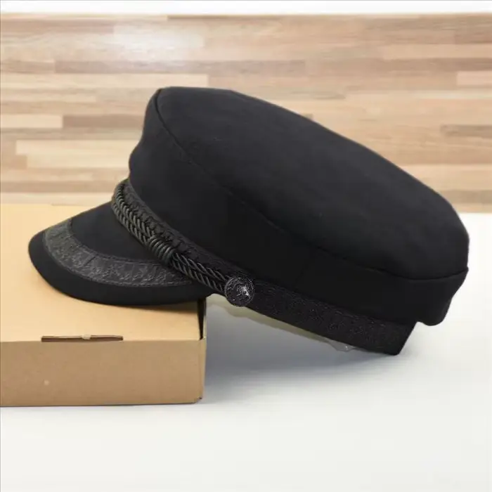 Casquette de capitaine grande taille noire à dessus plat – Chapeau pour homme à grosse tête
