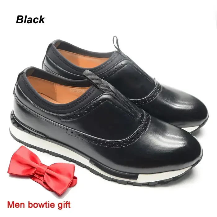 Baskets en cuir véritable faites à la main pour hommes, baskets de luxe, à enfiler, décontracté, aff