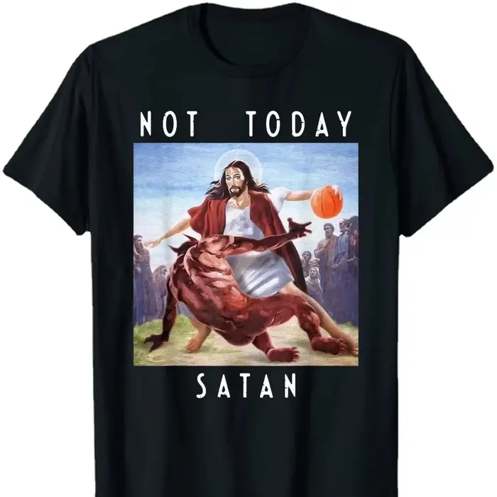 T-shirt pour hommes, en coton, à manches courtes, col rond, avec inscription « Not Today Satan Jesus