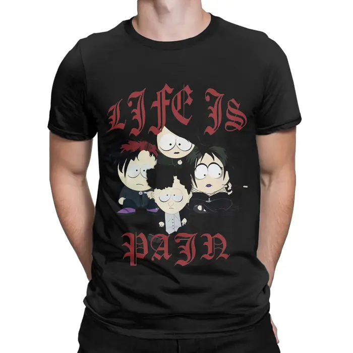 Souths Parks t-shirt été les enfants Goth la vie est douleur Hip Hop T-Shirts hommes col rond grande taille à manches