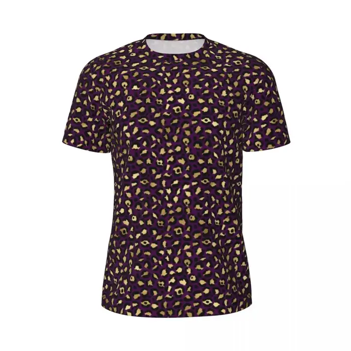 T-shirt imprimé animal léopard violet et or pour homme, t-shirts sportifs esthétiques, t-shirts fant