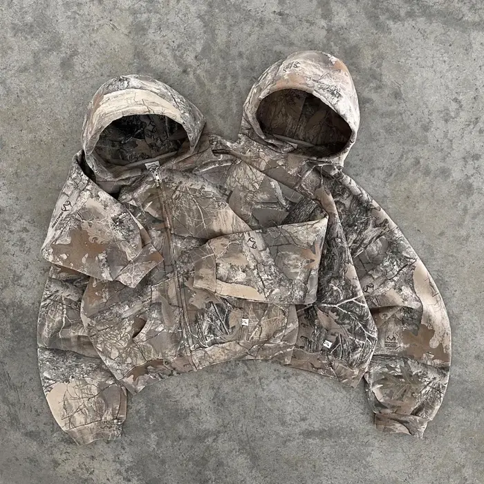 Y2K sweat à capuche rétro hommes imprimé motif de Camouflage pull sweats haute rue Hip Hop Streetwear surdimensionné