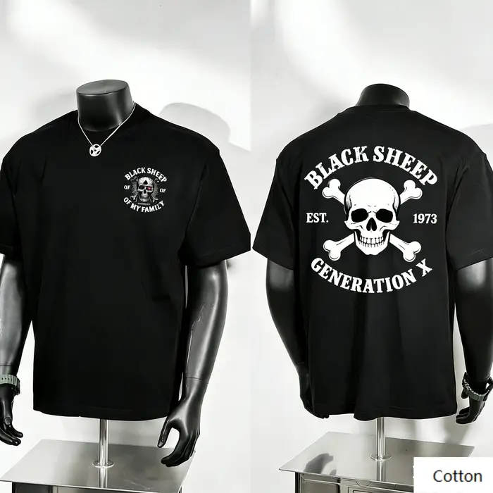 T-shirt double face Black Sheep Generation X Skull, 100% coton unisexe, streetwear rétro punk, t-shi