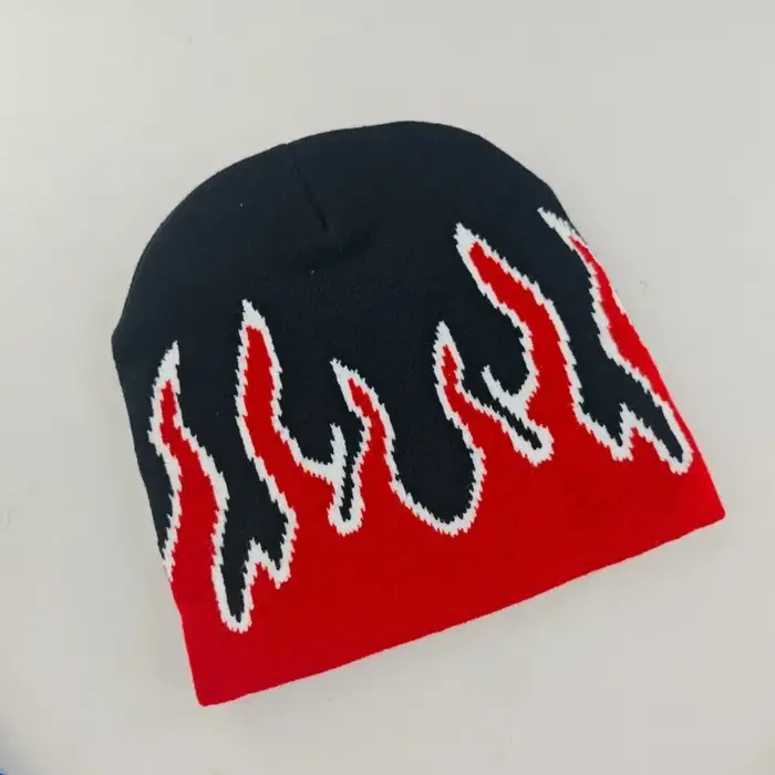 1 pièce de bonnet tricoté à motif de flamme imprimé double face, à la mode et à la mode, adapté aux 