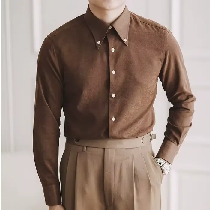 Chemise Naples Vintage pour hommes, col à boucle pointue, manches longues, hauts d'affaires décontra