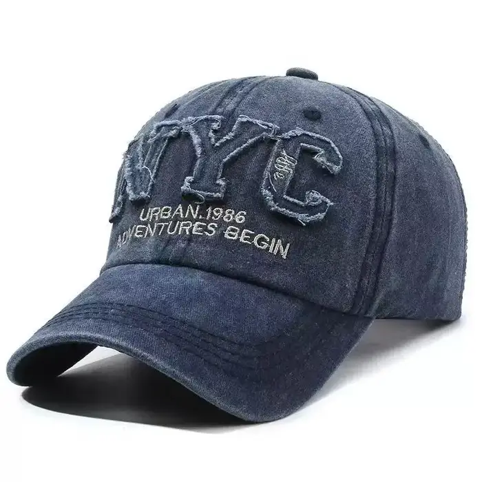 Casquette de baseball vintage en jean délavé avec visière