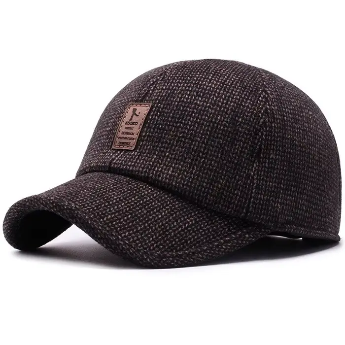 Casquette de baseball épaisse en laine avec oreillettes pour homme
