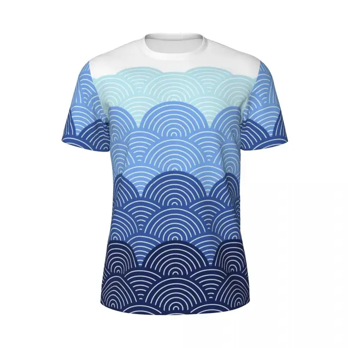 T-Shirt de sport pour hommes japonais Seigaiha imprimé T-Shirts Hippie vagues bleues plage T-Shirt c