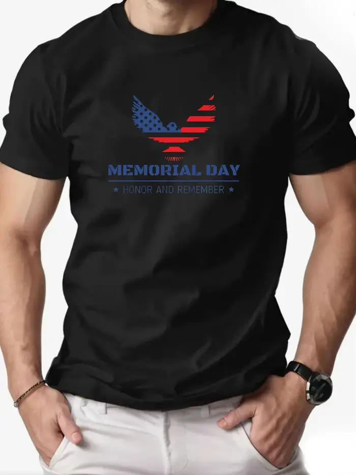 T-shirt masculin 100 % coton Memorial Day t-shirt imprimé aigle américain pour hommes 2025 mode été 