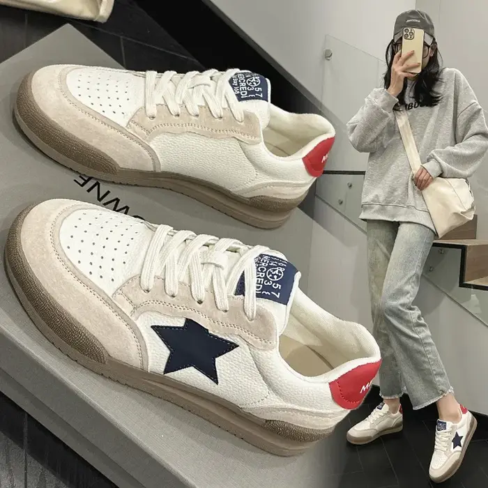 Nouvelles baskets pour femmes automne 2024, couleur contrastée, semelle épaisse, décontractées, mode polyvalente, chaussures à lacets, chaussures de ville pour femmes