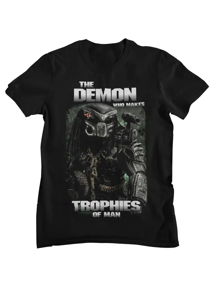 T-shirt Predator style vintage, imprimé crâne de chasseur d'aliens, décontracté, en coton, à manches