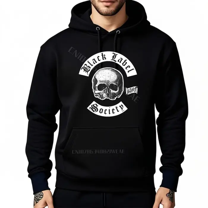 Sweat-shirt drôle graphique basique à capuche noir étiquette société crâne conception coton sweat