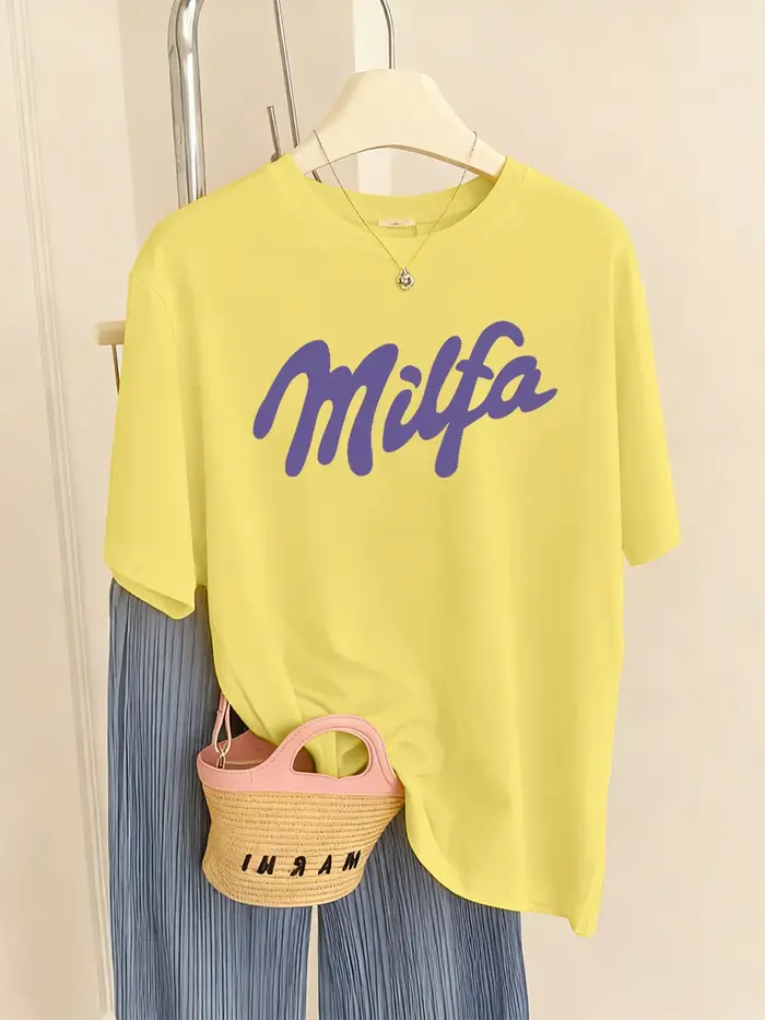 T-shirts à imprimé lettres Milfa pour femmes, hauts décontractés confortables à manches courtes, t-s