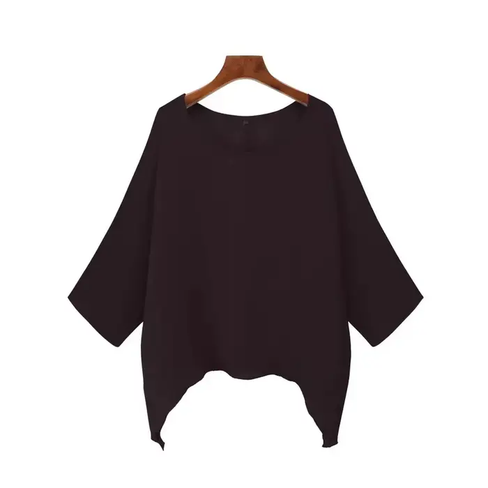 Nouveaux T-shirts amples à manches chauve-souris unies pour femmes, col rond, décontractés, avec our