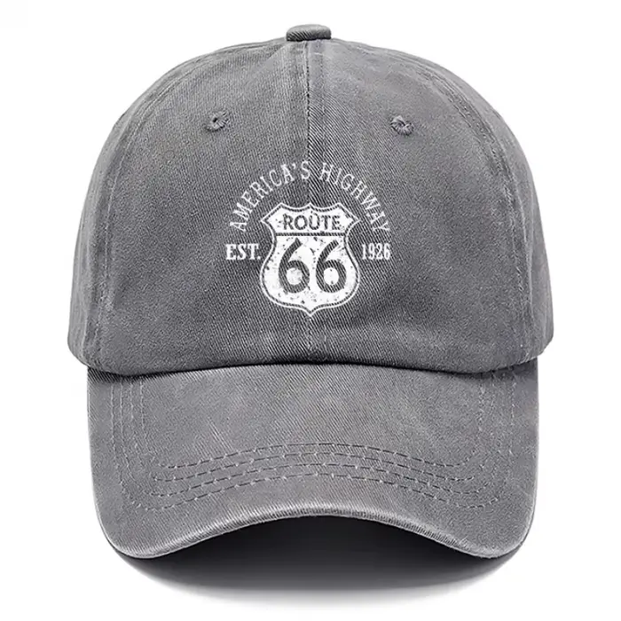 Casquette vintage style Route 66 imprimée et délavée