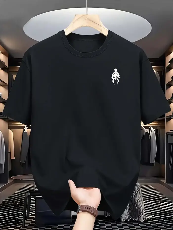 T-shirt d'été pour hommes 100% coton, imprimé motif d'armure, ample et respirant, col rond, pour la rue, les activités de plein air, le sport décontracté et le quotidien.