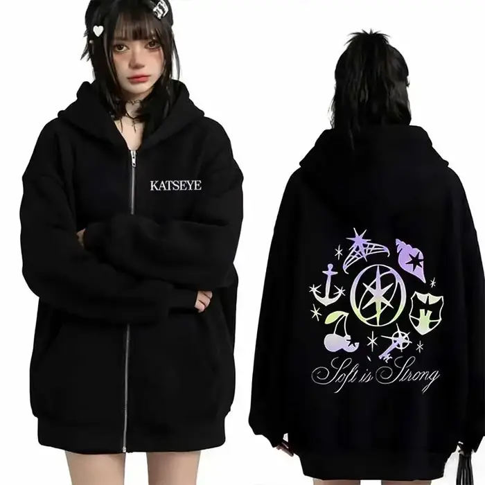 Katseye graphique survêtement vintage à capuche hommes femmes 2026 hauts polaire mode vêtements Hip Hop manteau veste zippée lâche streetwear