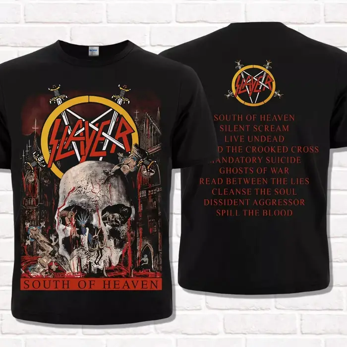 T-shirt Slayer Black 2025 South of Heaven 1988 Thrash Metal Heavy Metal Unisexe en Coton à Manches C