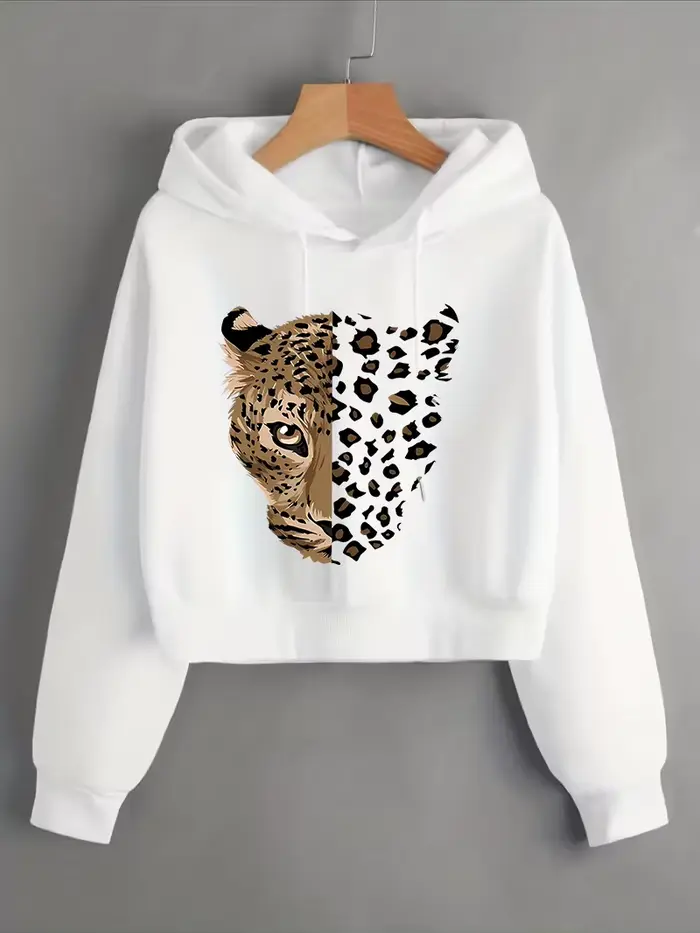 Sweat-shirt court à imprimé léopard et tigre