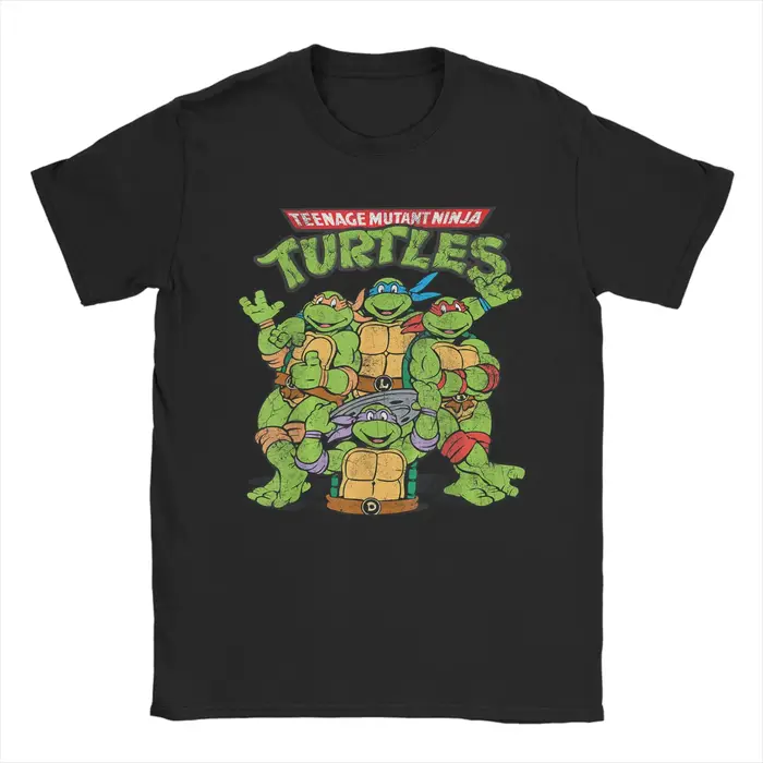 T-shirts classiques à logo rétro des tortues ninja pour hommes, col rond, 100% coton, manches courte