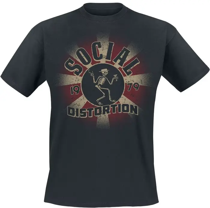 T-shirt imprimé squelette Social Distortion Band 1979, t-shirt neutre décontracté 100% coton, street