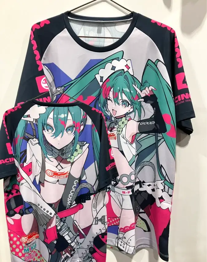 T-shirt Racing Miku Hatsune Miku style Y2K Good Smile Racing, imprimé intégral, manches courtes, col