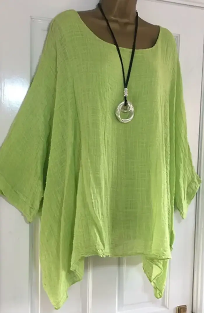 T-Shirt en Lin à Col Rond pour Femme, Grande Taille 5XL, Décontracté, Couleur Unie, Manches sulfChau
