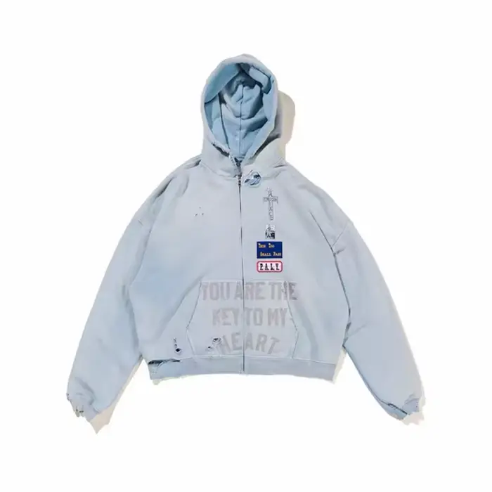 2025fw Paly diamant sweat à capuche avec fermeture éclair hommes femmes Vintage lavé bleu endommagé 