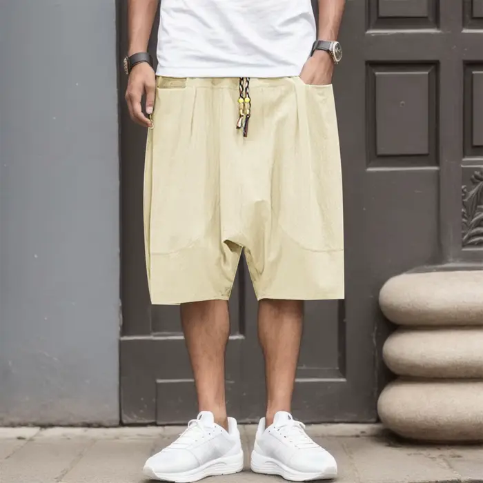 Pantalon de survêtement décontracté pour hommes, court en coton, ample, entrejambe bas, sarouel, de 