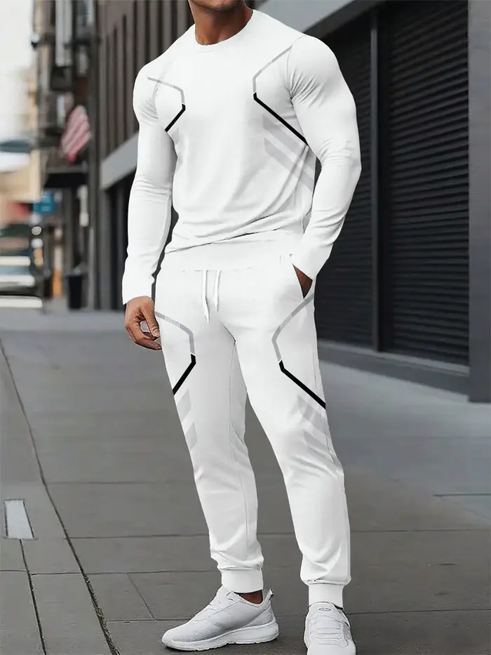 Le nouveau ensemble de sweat-shirt à col rond pour hommes pour le printemps et l'automne 2025 présente une mode de rue et un confort avec une impression de motifs 3D