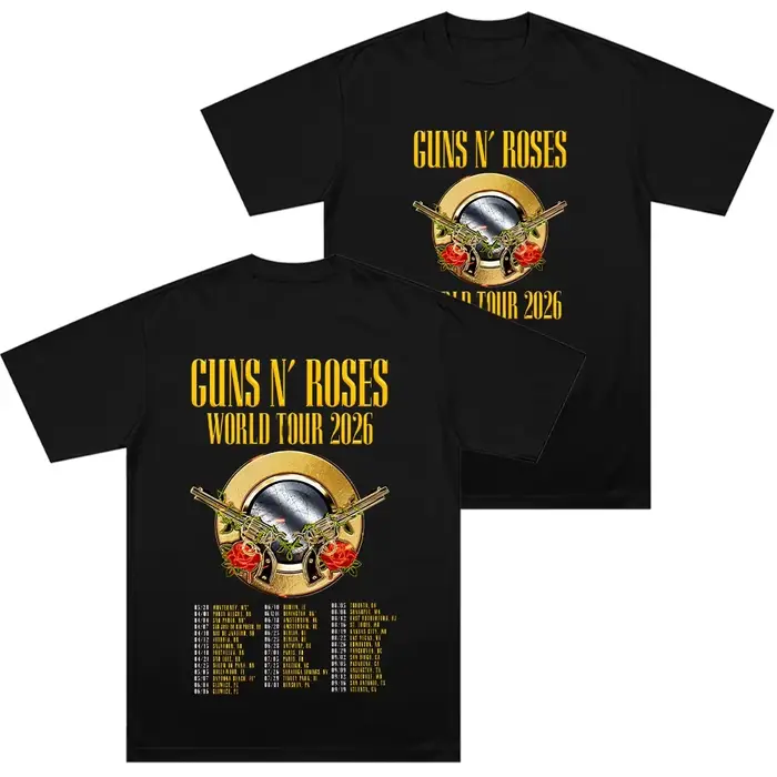 T-shirts Guns N Roses World Tour 2026, groupe de rock, streetwear hip hop, graphique double rose, vê