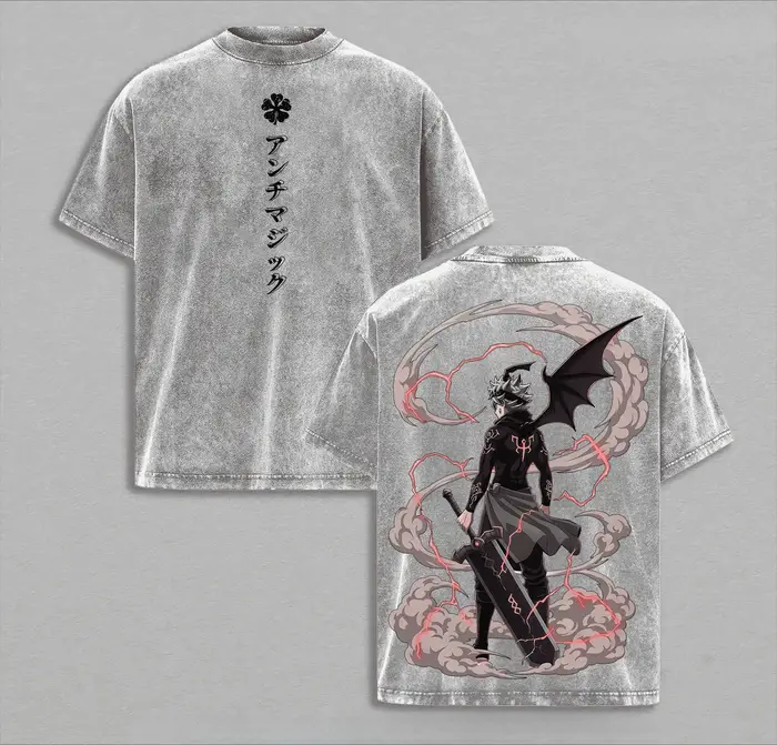 T-shirt Asta Black Clover Anime Vintage Y2k Lavé Oversize Décontracté Été Manches Courtes Coton Homme
