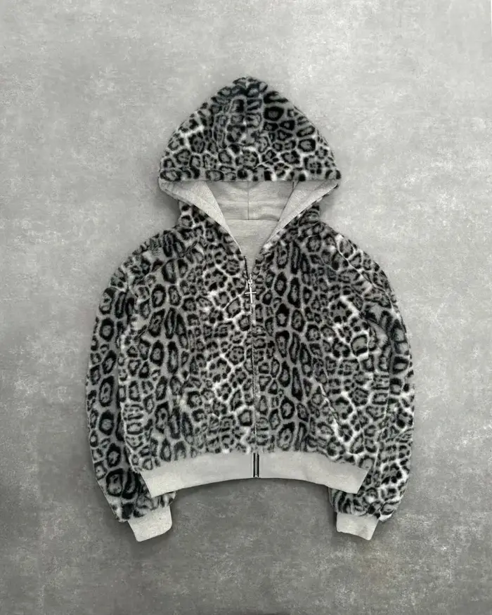 Hip-hop nouveaux vêtements double face Harajuku rétro imprimé léopard à la mode ample sweat à capuch