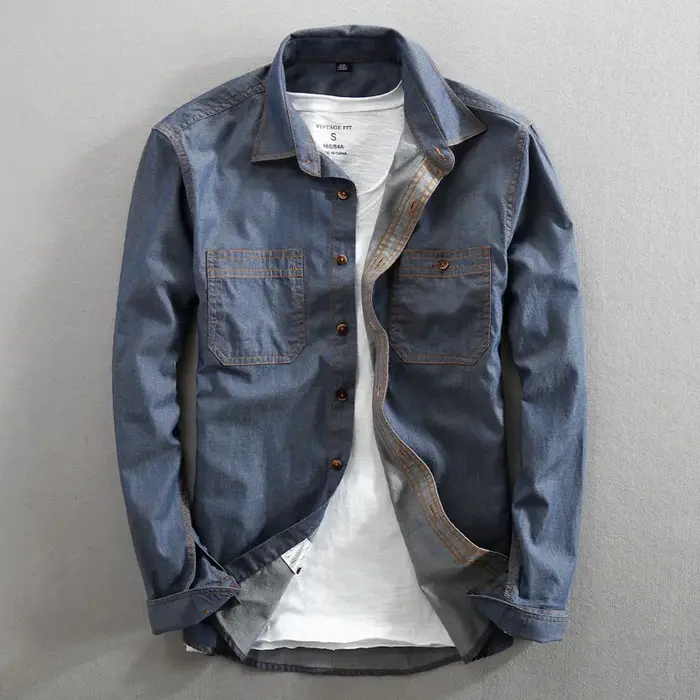 Chemise en jean à manches longues pour homme, en pur coton, coupe ajustée, mode, Denim, vêtements dé