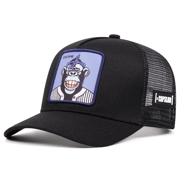 Casquette de baseball en maille respirante avec motif singe souriant, style hip-hop, haute qualité, 