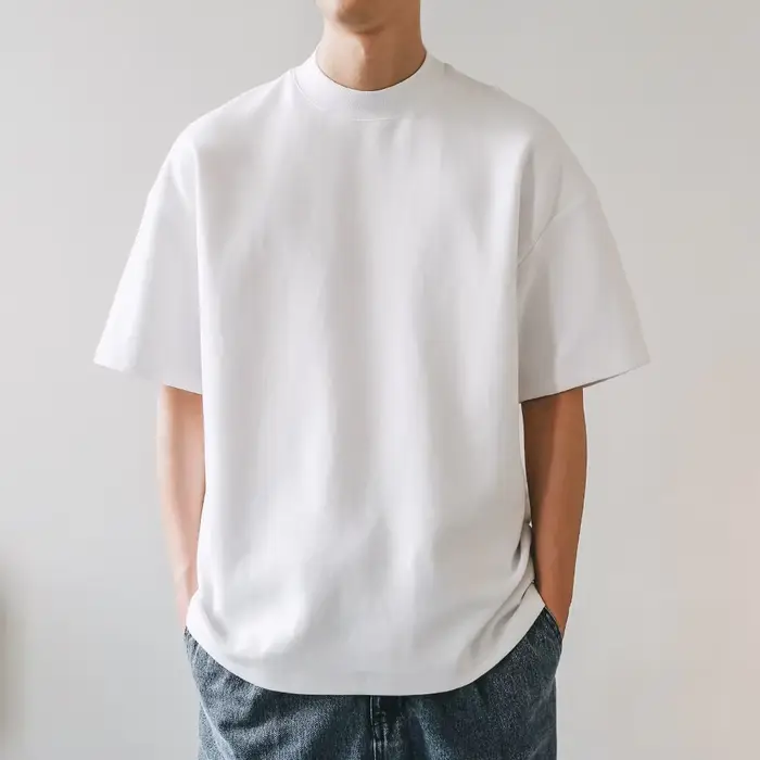 T-shirts à col petit hommes 350gsm coton couleur unie homme T-shirt à manches courtes printemps été chemise à fond ample