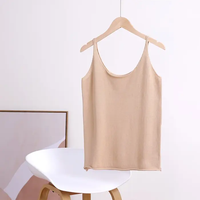 Camis femmes printemps été coton sans manches tricoté chemises à fond col en v