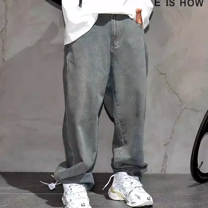 Jean Baggy en Denim Gris pour Homme, Streetwear Américain, Vêtements Vintage, DistMurcia, Harajuku, 
