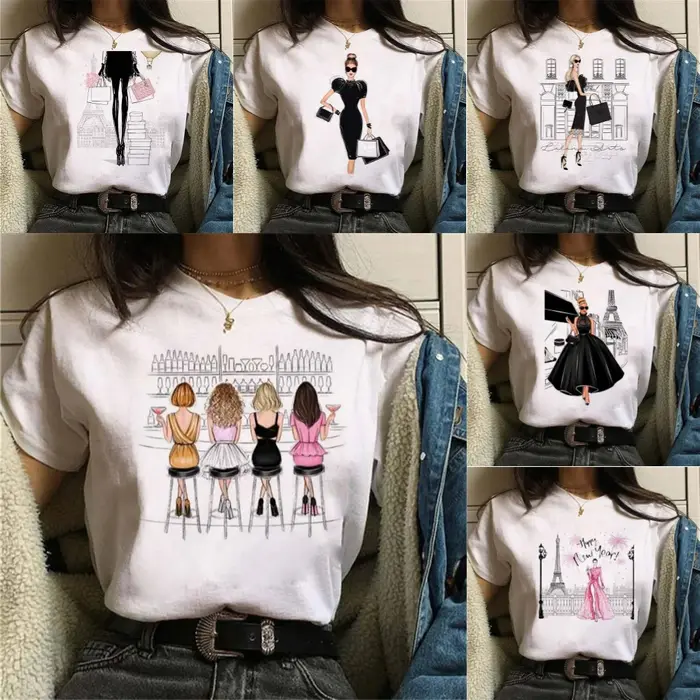 Mode Paris voyage dame impression t-shirt t-shirts décontracté col rond manches courtes