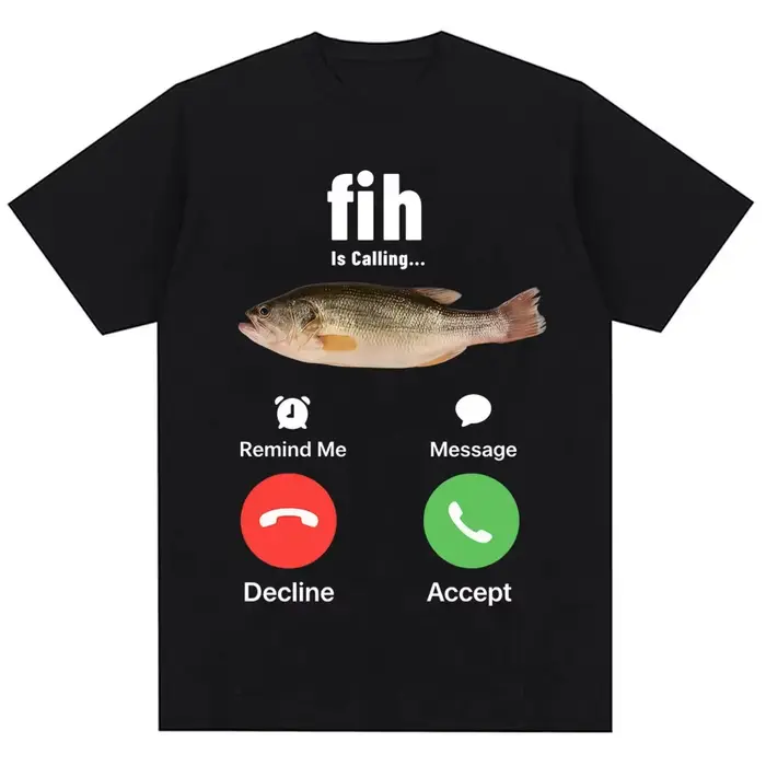 T-shirt humoristique « Fih Is Calling Meme » – Haut tendance à imprimé géométrique, col rond, manche