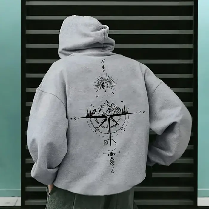 Sweat à capuche imprimé boussole Vintage pour hommes, pull à manches longues à capuche de haute qual
